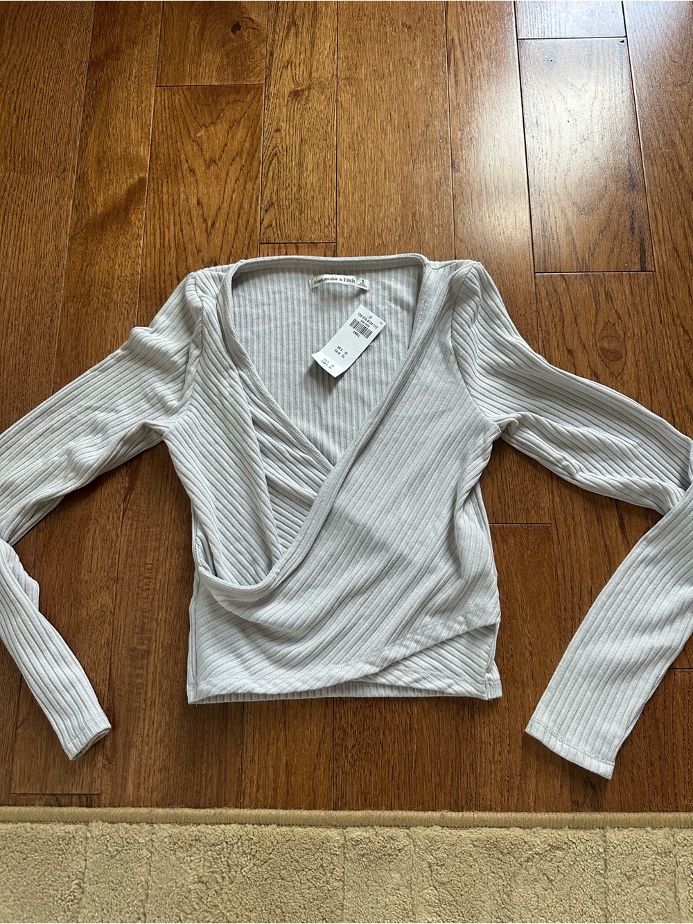 NWT- Abercrombie & Fitch White Ribbed Wrap Long-Sleeve Top